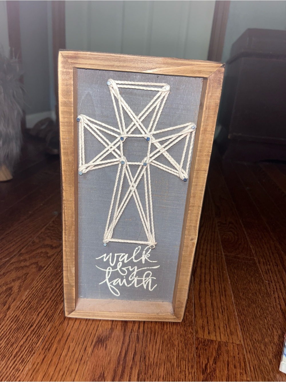 Walk by Faith String Art Cross Wall Accent - Natural Wood Frame
